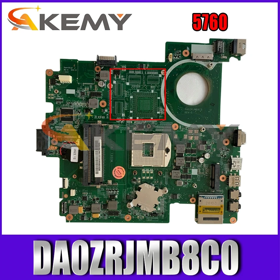 

AKEMY MBV3W06001 MB.V3W06.001 Laptop Motherboard For Acer Travelmate 5760 DA0ZRJMB8C0 HM65 UMA DDR3 Main board Full tested
