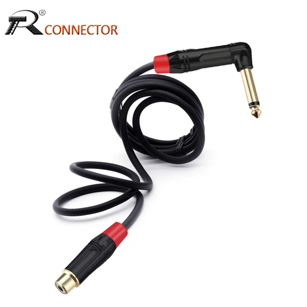 

AUX-кабель Jack RCA «мама» к аудиокабелю 6,35 мм, моно-разъем, кабель для динамика для AMP микшера, черный и красный