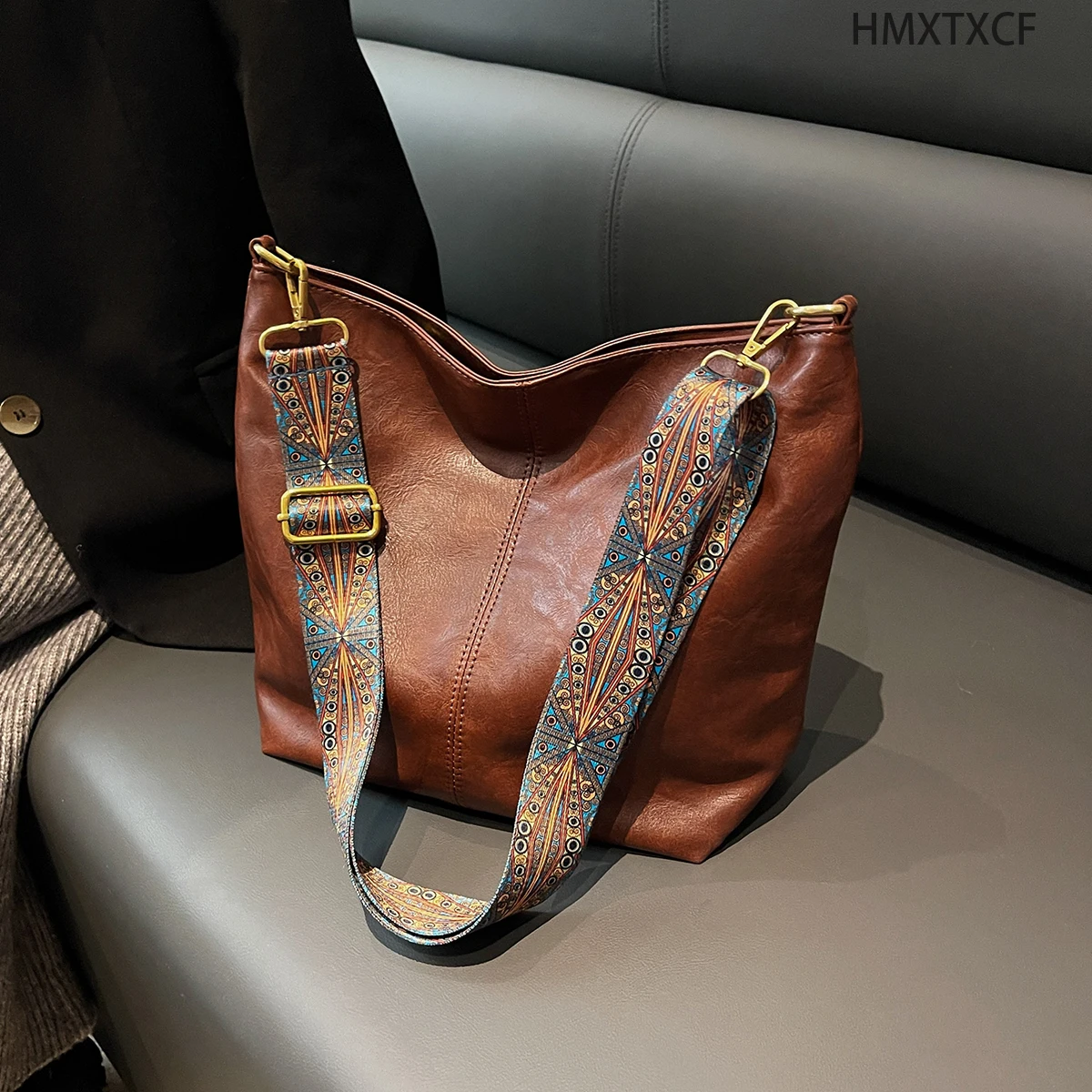 

Сумка Хобо с геометрическим ремешком, сумка через плечо большой вместимости, женская сумка через плечо в ретро стиле