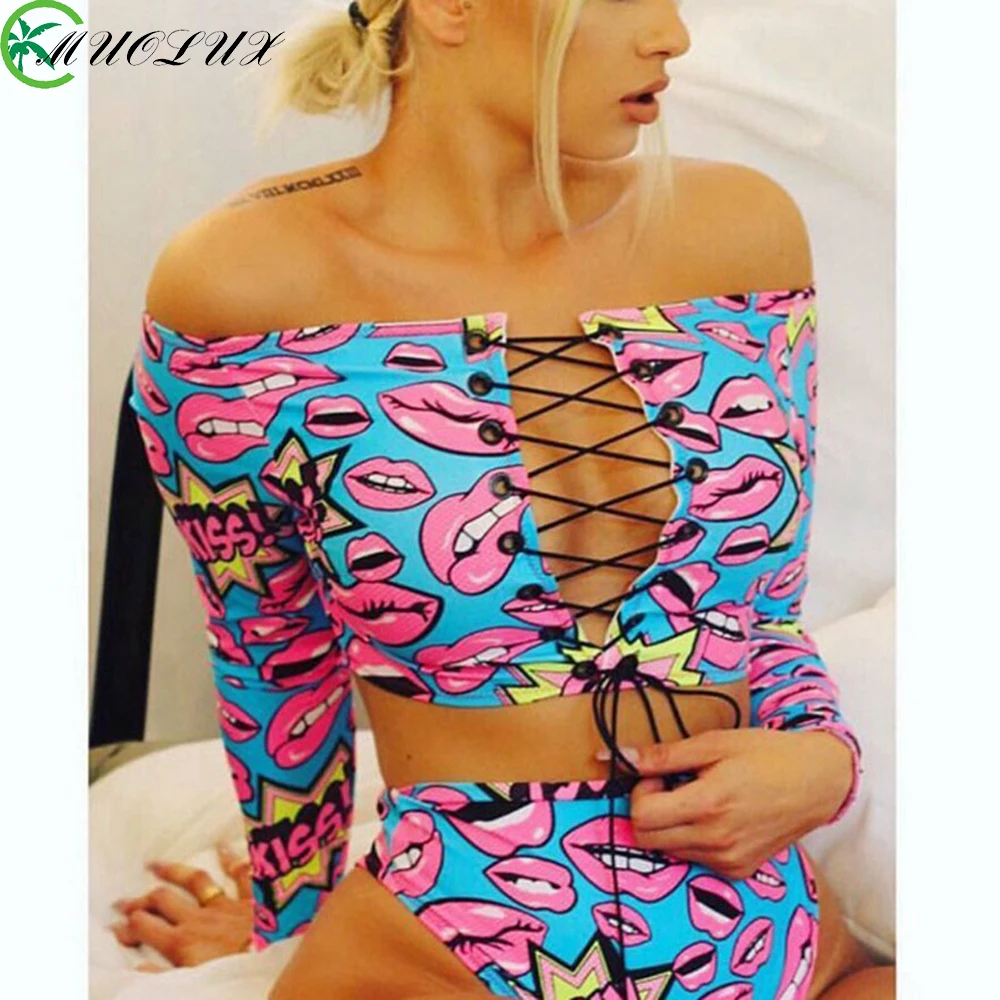 Bikini 2023 Push Up Bikini Brasileño Long Sleeve Thong Swimwear Bandage Plus Size Tankini Swimsuit Women 2 Pieces High Waist