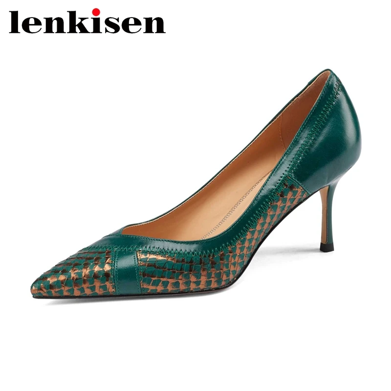 

Lenkisen new special design genuine leather pointed toe stiletto high heels young lady daily wear handmade brand women pumps L98