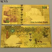 qatar central bank gold banknotes 100 500 riyals non circulating saudi currency fake monney souvenir collection gift