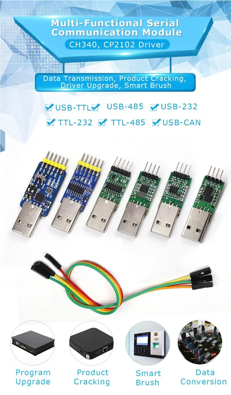 Фото Многофункциональный USB-UART преобразователь WitMotion 6-в-1 (USB-TTL/RS485/232, TTL-RS232/485, 232-485) с чипом CH340/CP2102 №2