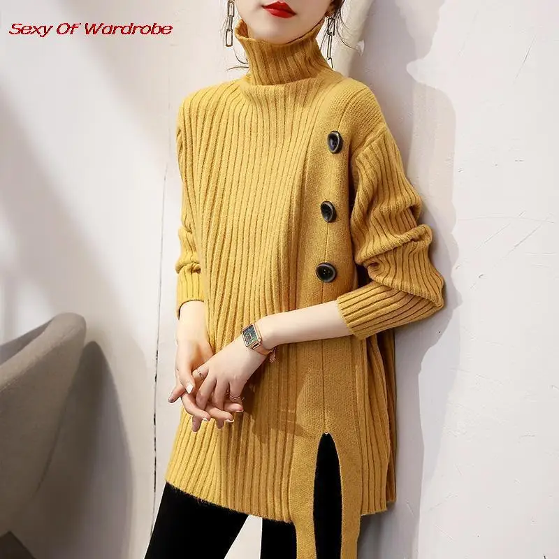 

Thick Turtleneck Pullover Sweater For Women Autumn Winter Ladies Loose Wear Mid-length Warm All-match Knitted Bottoming Shirt