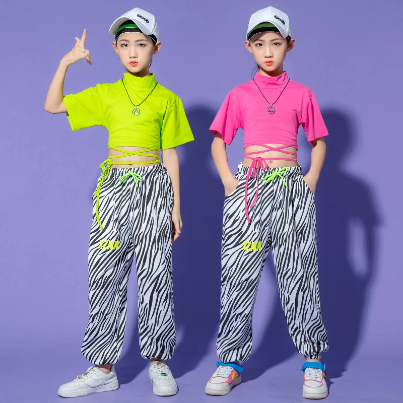 

Kids Kpop Outfit Hip Hop Clothing Crop Tops T shirt Zebra Jooger Pants Streetwear For Girls Ballroom Jazz Dance Costume Clothes
