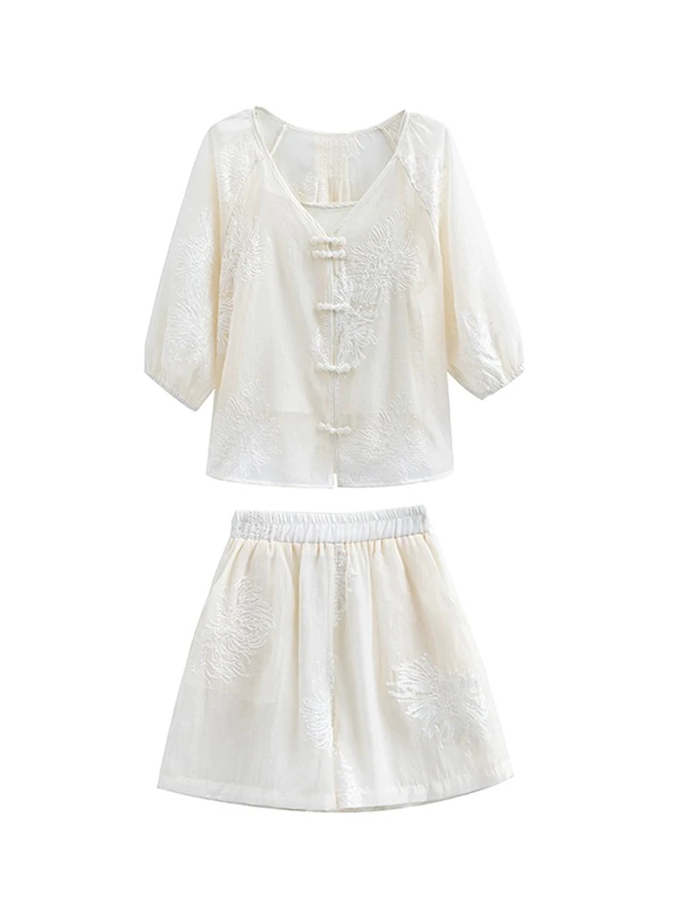 Новый костюм с вышивкой для женщин 3 предмета лето 2024 китайские элегантные