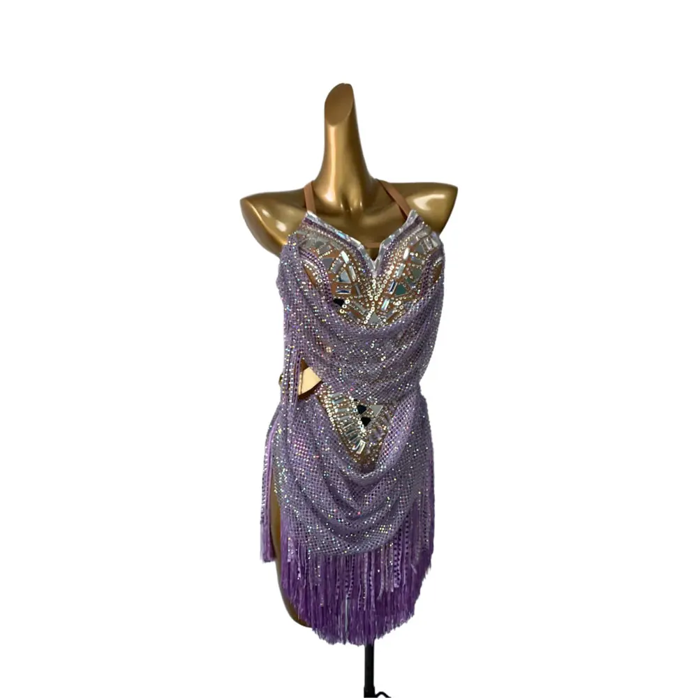 Конкурс латиноамериканских танцев женский элитный дизайн фиолетовая сетчатая