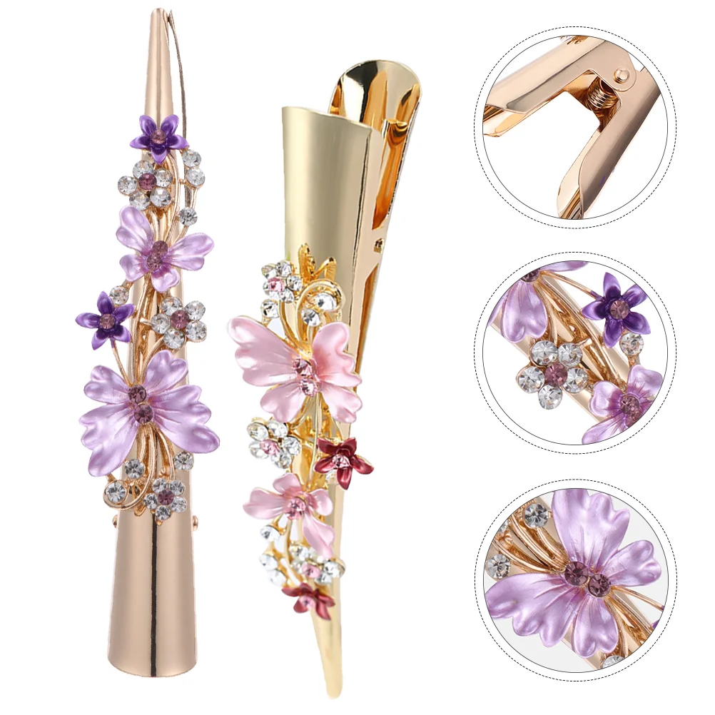 

Clip Hair Duckbill Clips Flower Hairpin Women Lady Crystal Rhinestone Floral Female Prom Alloy Large Metal Bobby Alligator