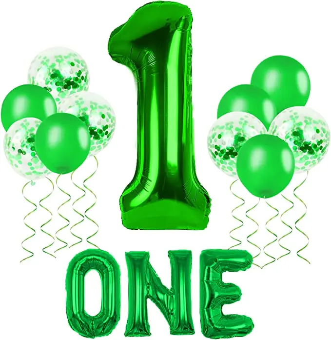 

Large - Green One Balloon for First Birthday, 40 Inch Number 1, 1st Birthday Balloons, Confetti Decorations for Boys, 1 Year Old