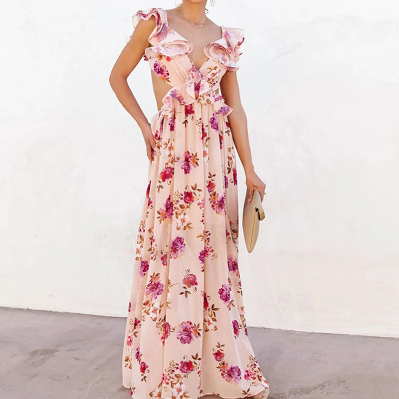 

Модное пляжное длинное платье без рукавов с открытой спиной, элегантное плиссированвечерние вечернее платье, пикантное платье с оборками, ...