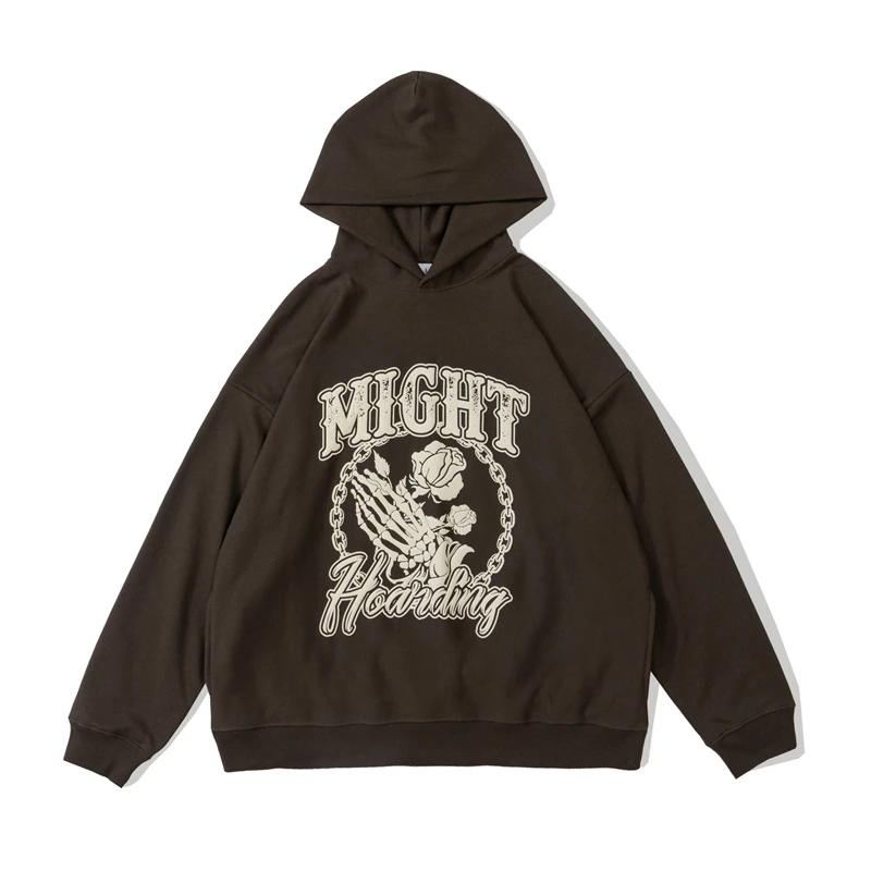 

Skull Finger Rose Letter Foam Retro Casual Pullover Sweatshirts for Male and Female Harajuku Hip Hop Loose Hooded Hoodies