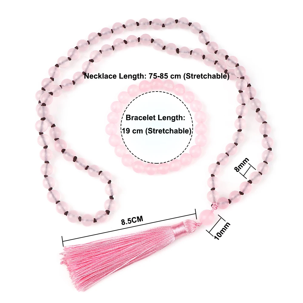 Комплект из ожерелья и браслета с розовой кисточкой 8 мм |