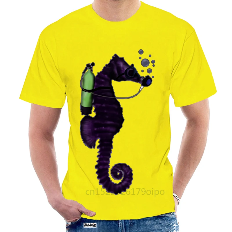 Футболки для мужчин с аквалангом морская лошадь Забавные топы футболка дешевая