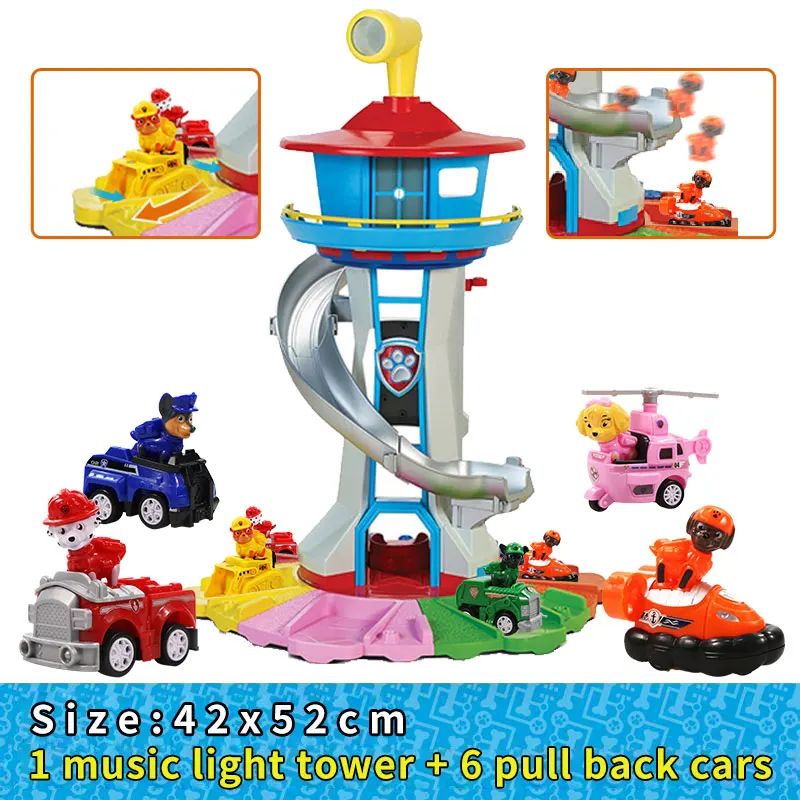 

Big Size Paw Patrol Tower Patrulla Canina Lookout Vehicle Figures Toys with 6 Cars 6 Dogs Modle Car Gift for Children Birthday
