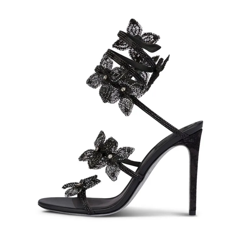 

Summer Luxurious Women Gladiator Sandals Sexy Diamond Flower Snake Wrapped High Heels Women Pumps Wedding Party Shoes for Woman