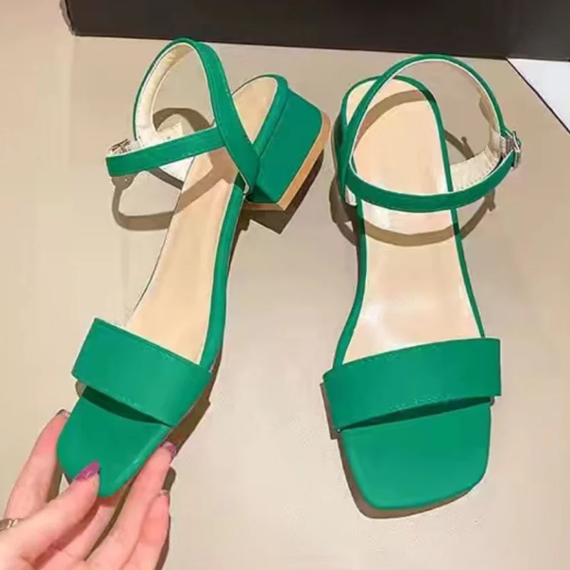 2023 New Summer Square High Heels Women Sandal Fashion Buckle Strap Narrow Band Gladiator Shoes Square Toe Dress Shoes 35-43