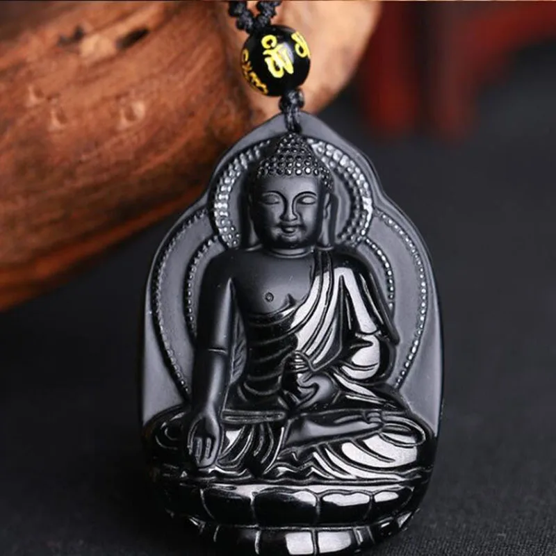 Natural Black Obsidian Stone Bodhisattva Pendant Necklace Popular Fashion Boutique Jewelry Buddha Statue Jewel