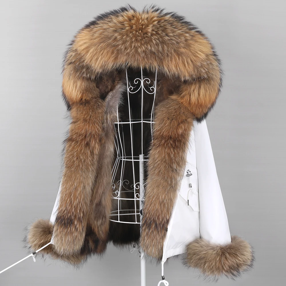 2022 Fashion Real Fur Coat Winter Jacket Women Short Parka Waterproof Natural Fox Fur Collar Hood Thick Warm Raccoon Fur Liner