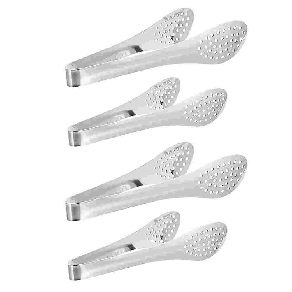 

4Pcs Multifunctional Steak Clamps Versatile BBQ Clamps Polishing Tongs (Silver)