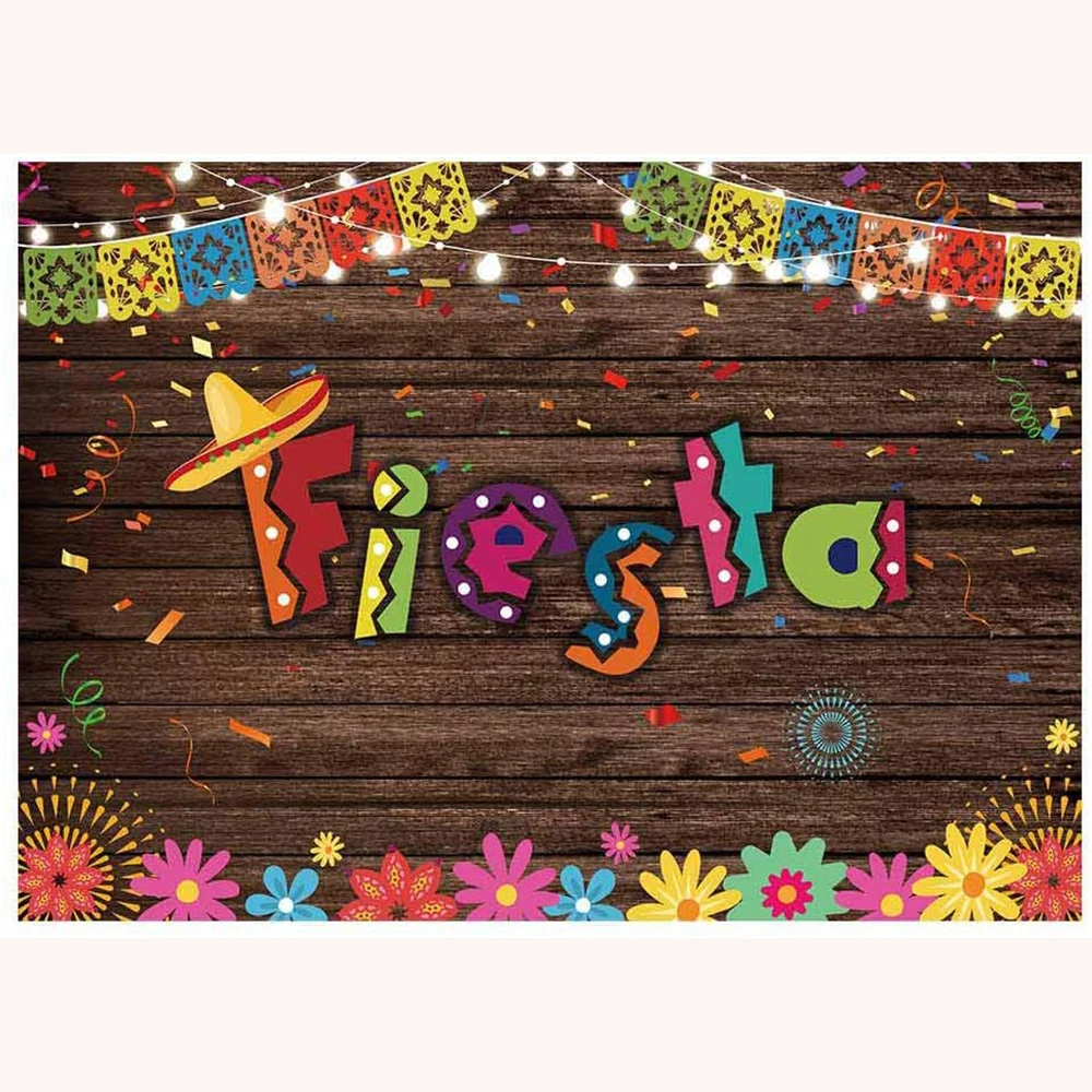 

Mexican Fiesta Birthday Party Backdrop Table Banner Vintage Wood Floor Photography Background Mexico Cinco De Mayo Photo Booth
