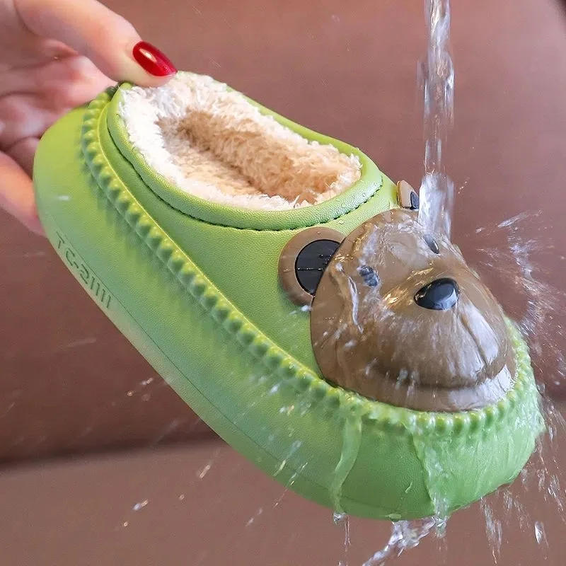 

Waterproof Animal Bear Children's Kids Slippers Home Baby Cartoon Fur Slides Non-slip Plush Infant Shoes Child Boy Plush Slipper