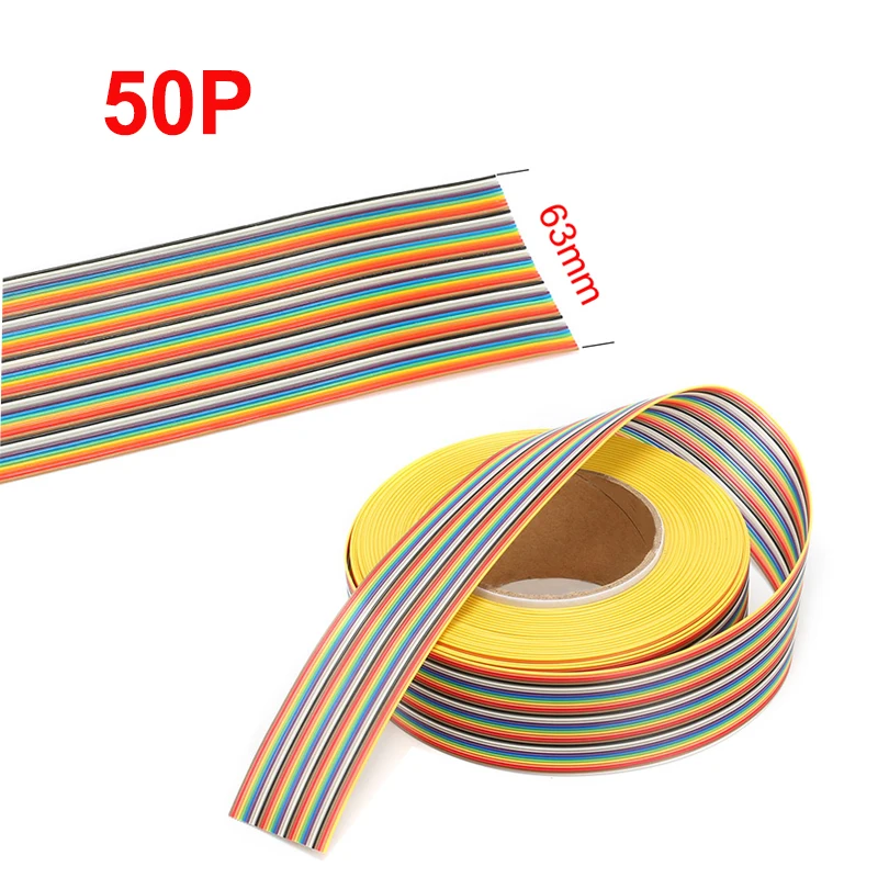 5Meter 1.27mm 50P Color Flat Ribbon Cable Rainbow DuPont Wire 28AWG 50WAY  50PIN for FC Dupont Connector 2.54mm IDC