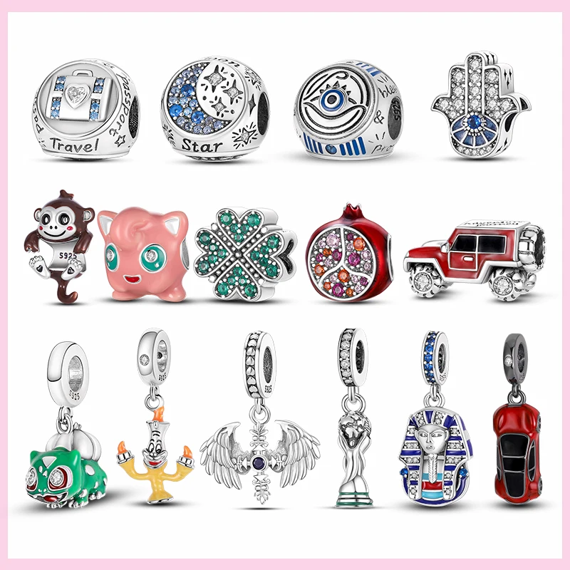 

Four-leaf Charm Silver 925 Monkey Beads Hand Car Pendant For Pandora Charms Bracelet Original Design DIY Jewelry Dropshipping