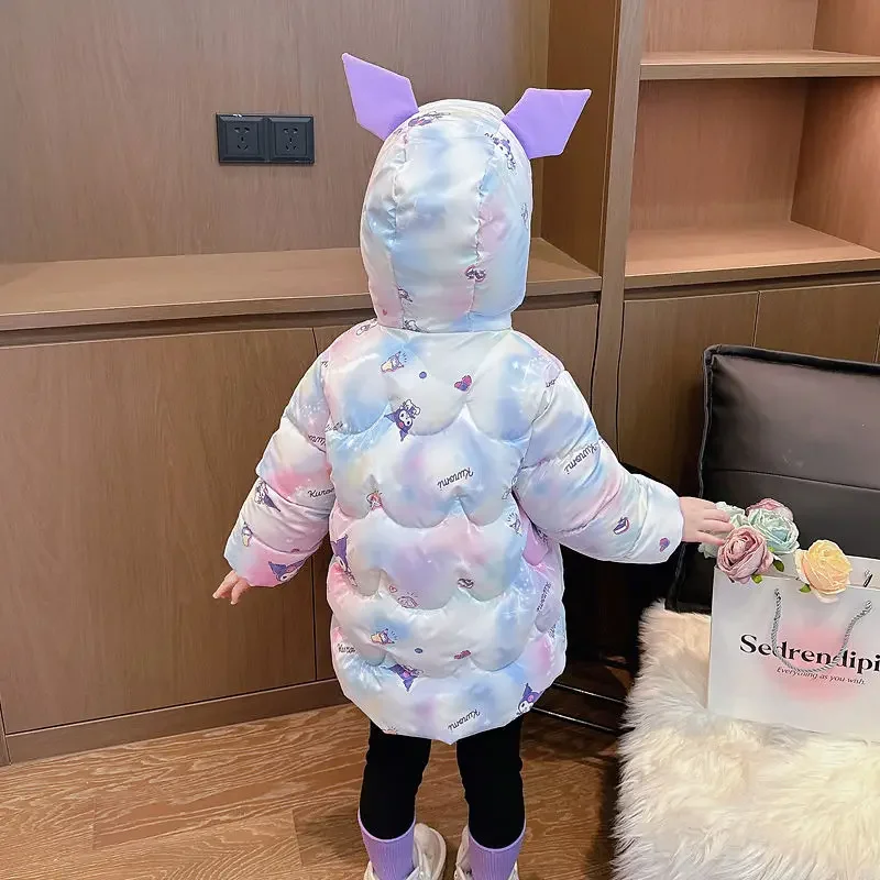 Sanrio хлопковое пальто Kuromi для девочек зимнее новое стильное светящееся модное