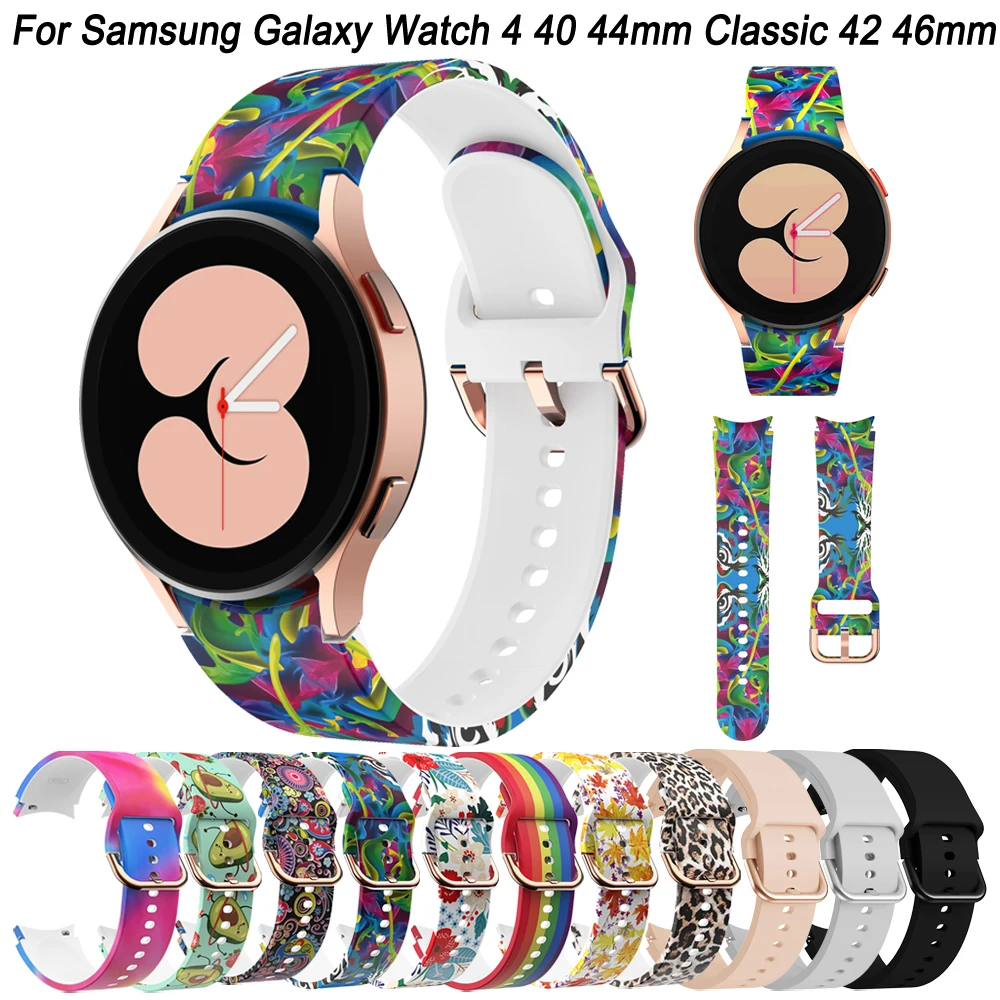 

Ремешок силиконовый с принтом для Samsung Galaxy Watch 4 Classic 46 42 мм, оригинальный браслет для наручных часов 4 40 42 мм, без зазора, Easyfit, 20 мм