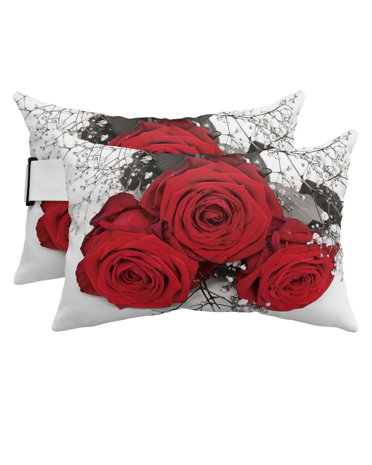 

Red Rose Flower Vintage Waterproof Pillow With Insert Adjustable Elastic Lounge Recliner Office Chair Head Lumbar Travel Pillow