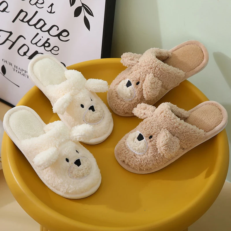 

Cute Bear Furry Slipper Women Autumn Winter Plush Warm Home Shoes Couples Indoor Cozy Casual Cartoon Slipper Zapatillas De Mujer