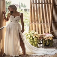excellent boho style chiffon open back a line bridal and beach wedding dresses with slim slit bridal gowns for women custom made