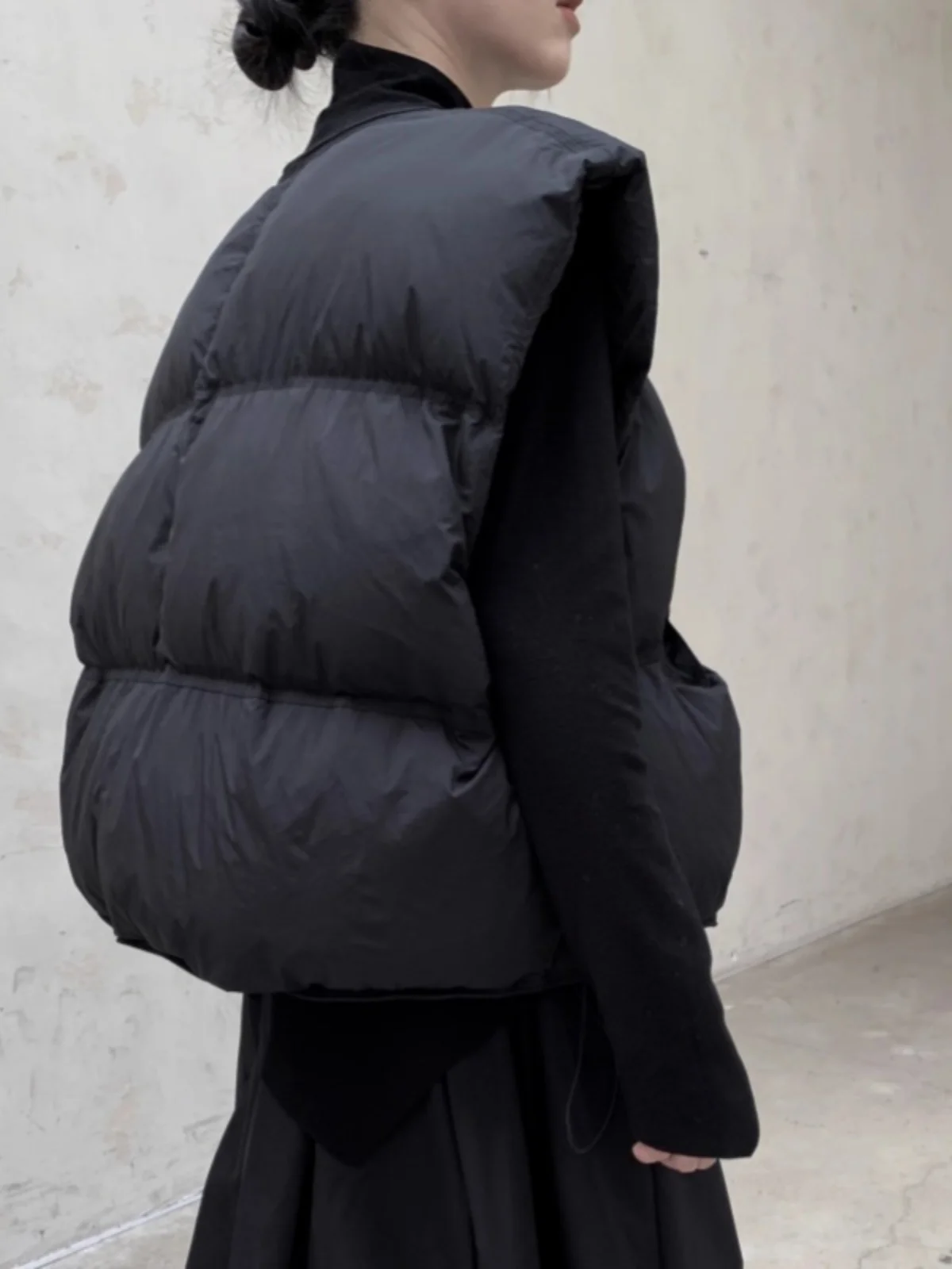 Design Sense Yamamoto Yaosi Idle Sle All-Match Loose Warm down Vest Women Autumn and Winter Black Waistcoat Outerwear