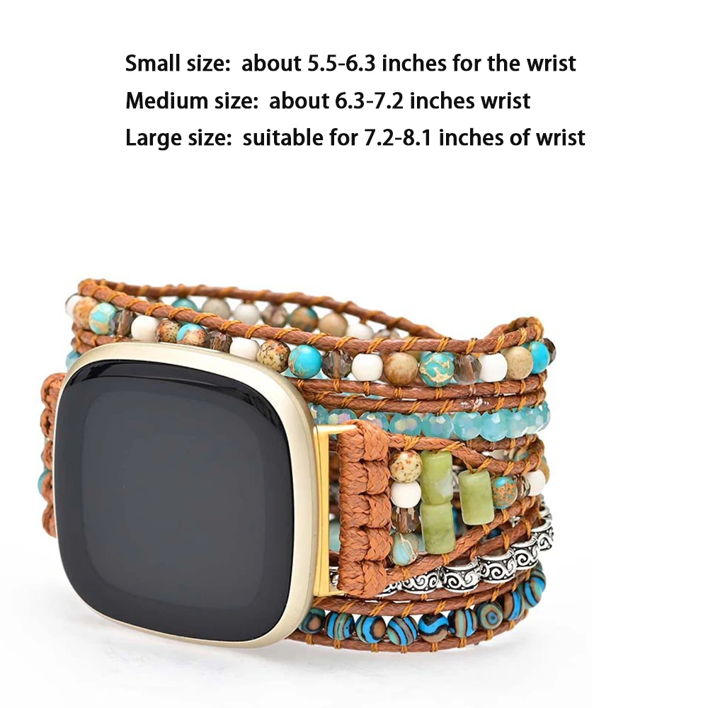 Natural Gemstone Beads Bracelet Strap For Fitbit Versa 1 2 3 4 Band Rope Woven Bohemian Watchband For Fitbit Sense/Sense 2