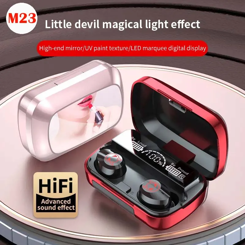 

M23 LED Display with Mirror Headphones TWS BT Wireless Earphone 2000mAh Long Life Battery Capacity Earbuds HIFI Sport Headset