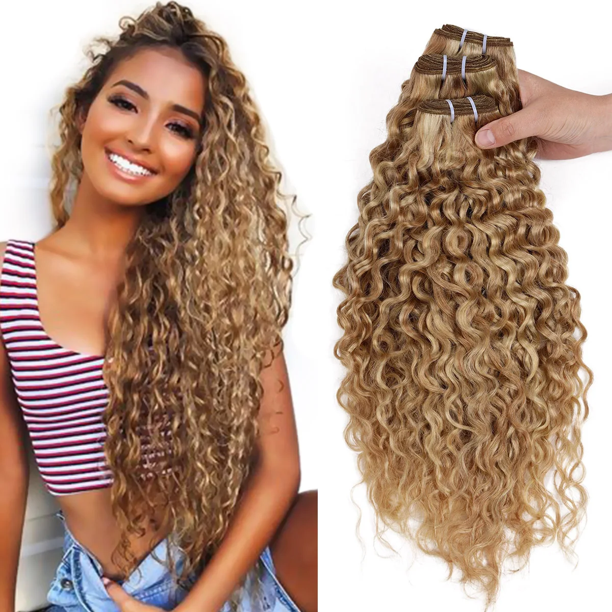 Real Beauty Ombre Peruvian Water Wave P27/613 Two Tone Remy  Human Hair Extensions Weave Bundles Auburn 12