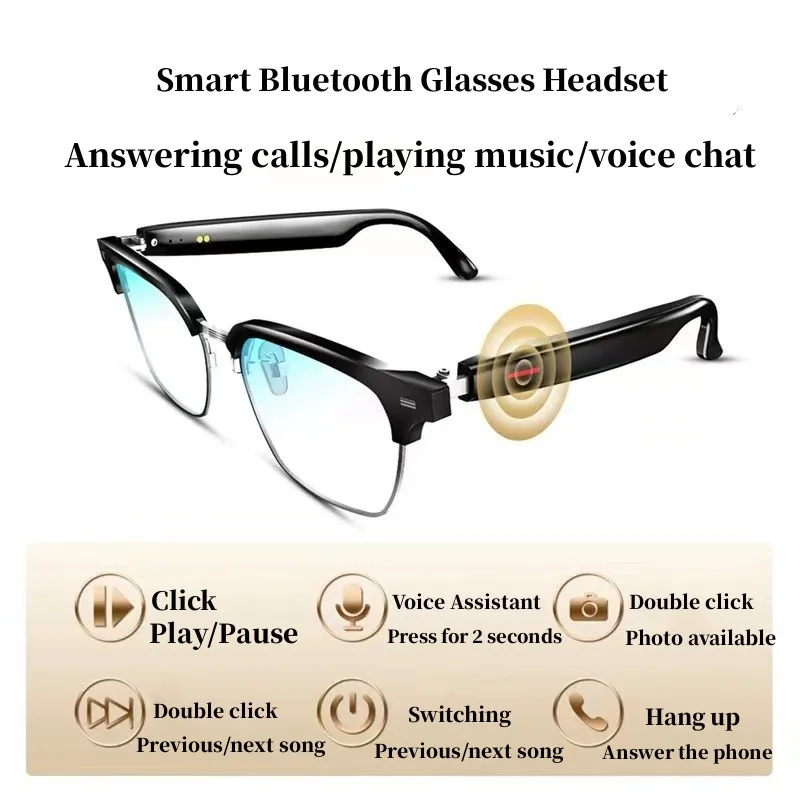 

New Smart Glasses Headphones Wireless Bluetooth Compatible Sunglasses Outdoor Sports Headphones Call Music Anti-blue Light Glass