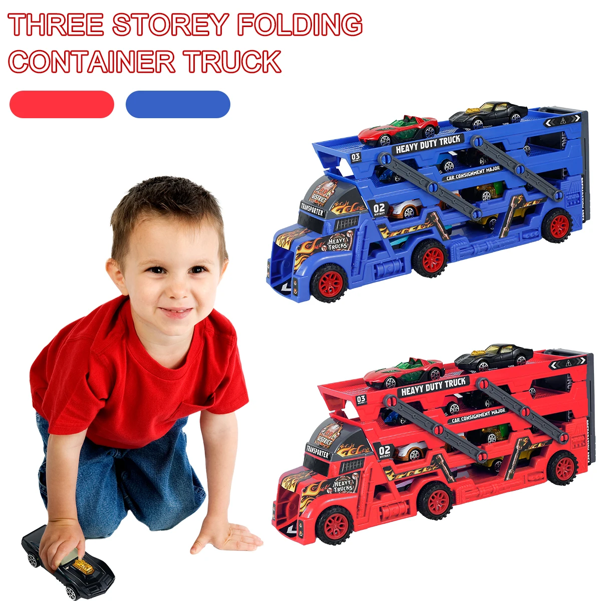 

Транспортный грузовик-переноска, игрушечный автомобиль, 4-слойный грузовик-переносчик с нажимным и ионным движением, комплект с 8 мини-автом...