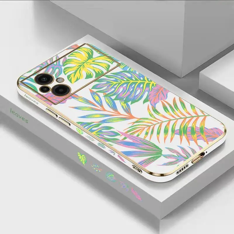 Camouflage Leaves Luxury Plating Phone Case For Xiaomi Poco M5 M4 Pro F4  X4 GT F4 GT X4F3 X3 M3 X3 NFC X2 X3 Pro C40 Cover