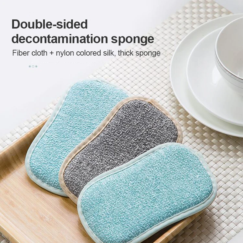 

No Scraping Cleaning Brush Double Sided Efficient Dish Cleaning Sponge Decontamination Scouring Pad Kitchen Gadget Microfiber