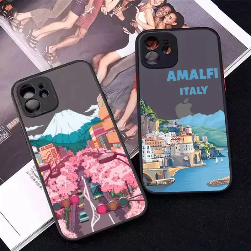 

Japanese Traint Moun Fuji World Travel Phone Case for iPhone X XR XS 7 8 Plus 11 12 13 pro MAX 13mini Translucent Matte Case