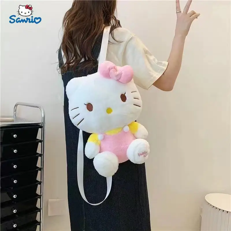 New Sanrio Hello Kitty Kawaii Plush Backpack Stuffed Animals Dolls Toys Plushie Bag Anime Cartoon Kt Shoulder Backpacks Bags