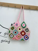 Designer Braided crochet shoulder bag Women New Casual Ethnic Style Woven large big capacity summer beach floral bucket purse