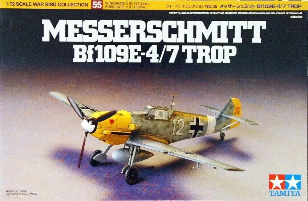 

Tamiya 60755 1/72 Scale Model Kit WWII German Messerschmitt Bf 109 E-4/7 Trop Model Building