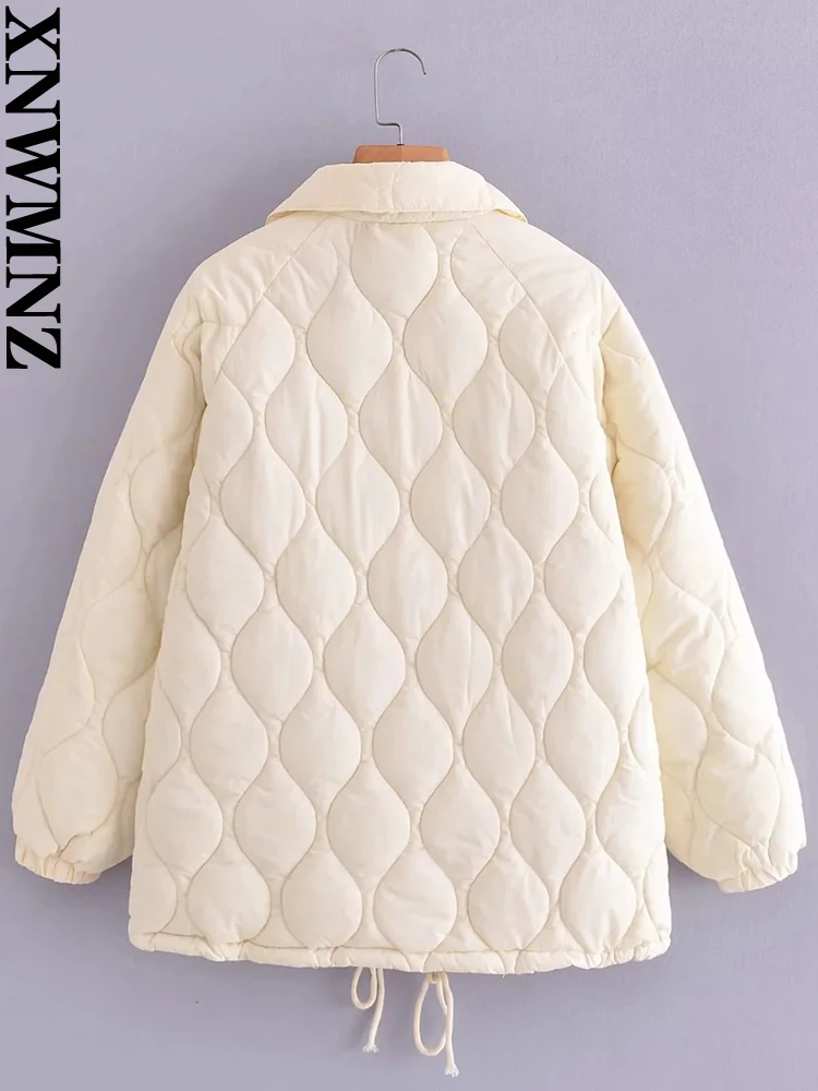 XNWMNZ 2022 women fashion rhombus drawstring cotton clothes woman loose pockets winter coat female chic cotton Outerwear