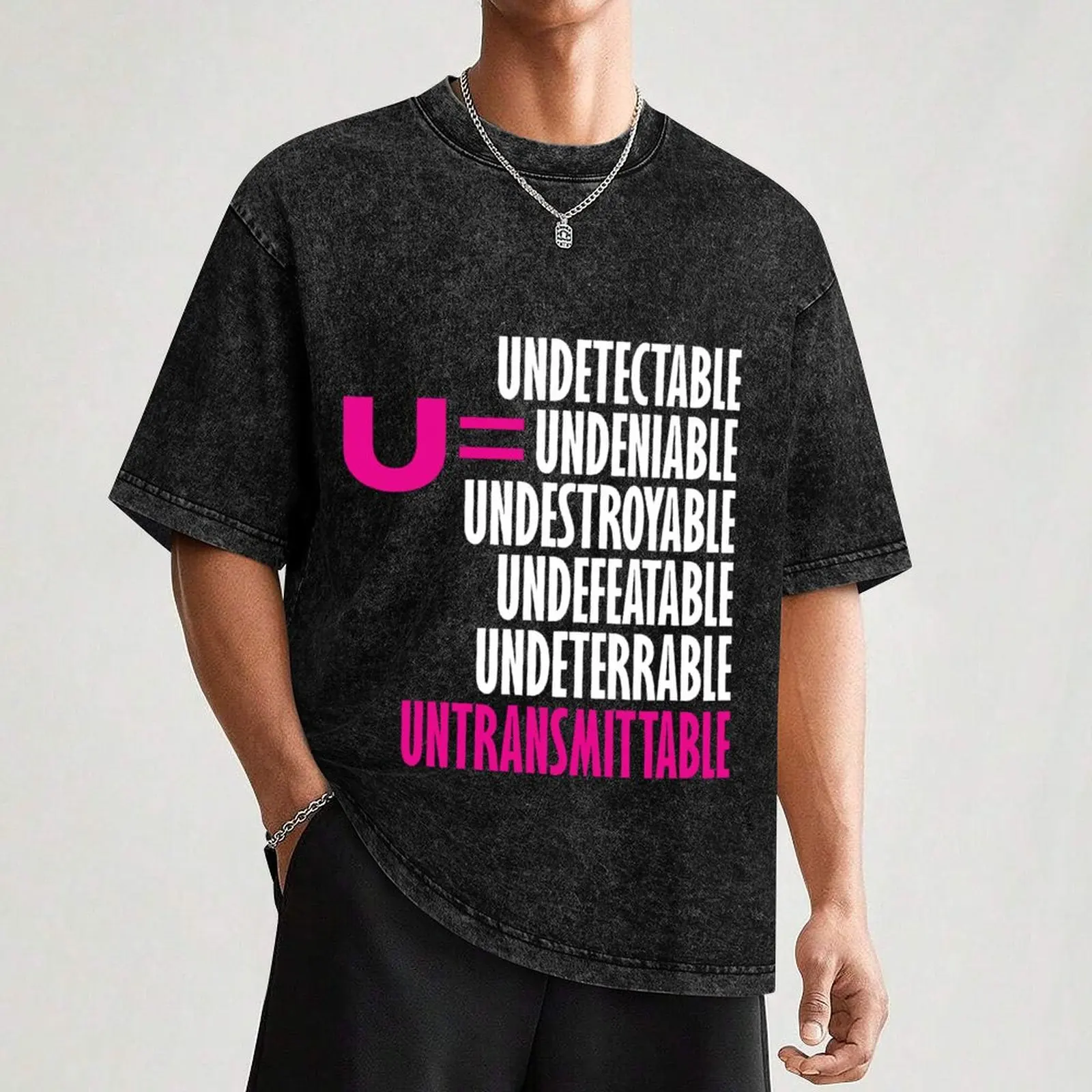Фото Футболка U=U Undetectable = Untransmittable, однотонная, большого размера, для высоких и крупных людей. №3