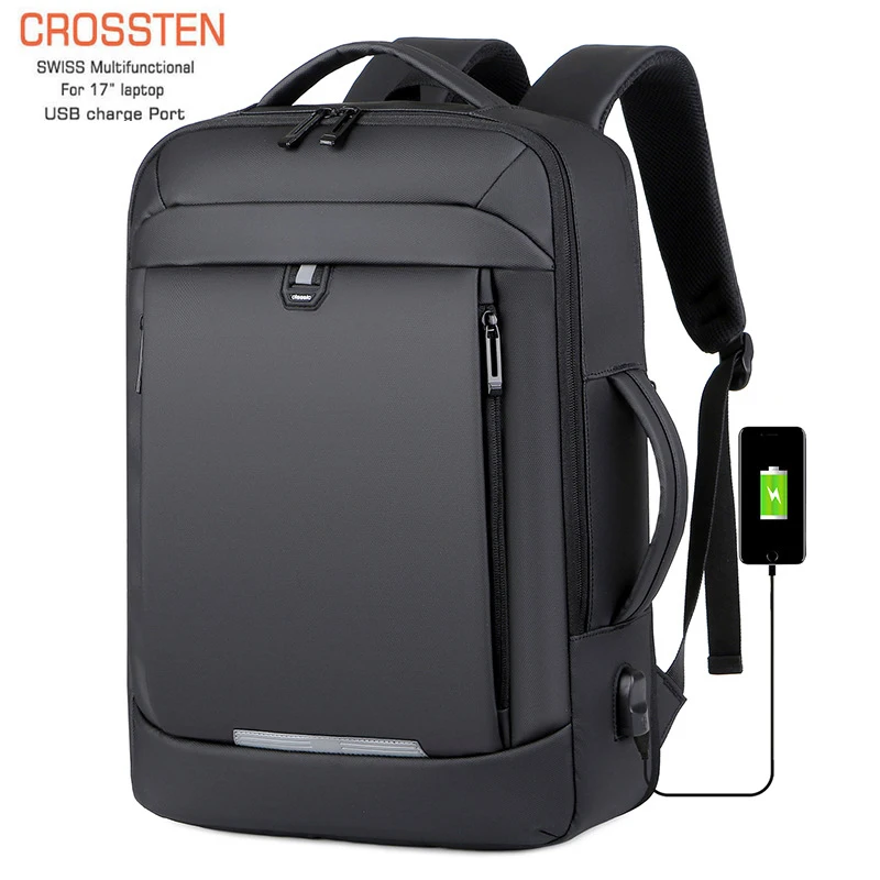 

40L Large Capacity Expandable 17"; Laptop Backpack USB Charging School Bag Waterproof Swiss-multifunctional Travel Bag