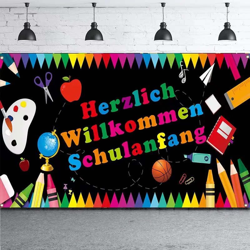 

10 шт./партия, черные баннеры, немецкий герцтреч, Вилл шульефик, рисунок, флаг, Декор, фон для начальной школы, подвесные флаги, оптовая продажа