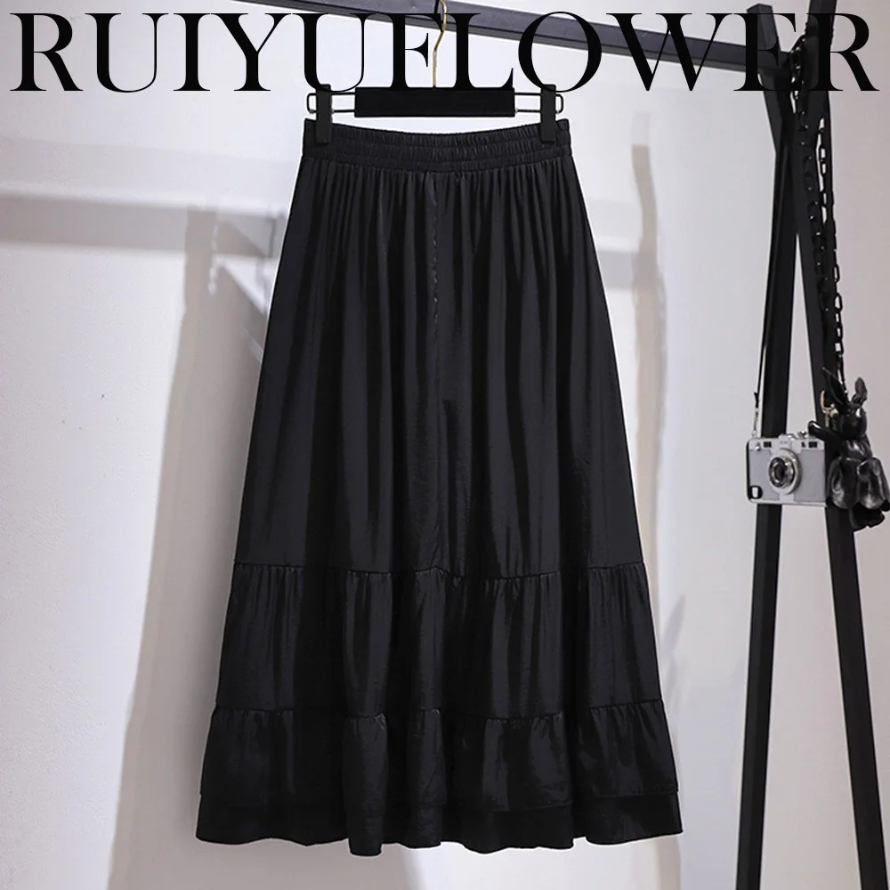 Spring Summer Autumn Lady Sexy Plus Size Casual Loose Mid Calf Black Skirt High Waist Oversize Large Big Women Clothes Free Ship