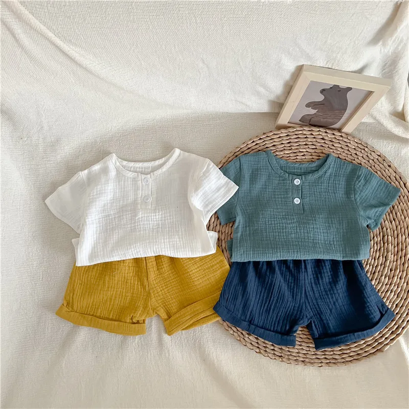 

Toddler Baby Boys Girls Clothes Set Summer Cotton and Linen Short Sleeve Tops + Shorts 2pcs Kids Clothing Suit